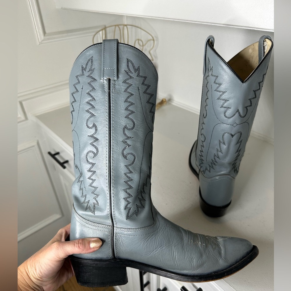 **SOLD**Old West Gray Leather Western Cowboy Boots Classic Men’s 9/Women’s 10 - Picture 6 of 8